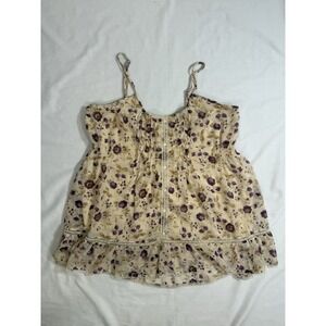 Y2K Decree Women's XL Spaghetti Strap Floral Ruffled Blouse